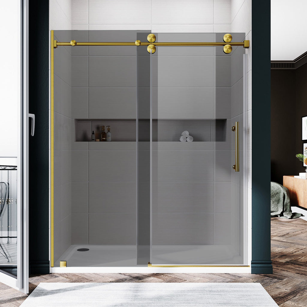 DS04 - 56 to 60 in. W x 80 in. H Sliding Frameless Shower Door, EnduroShield 3/8 in. Gray Glass