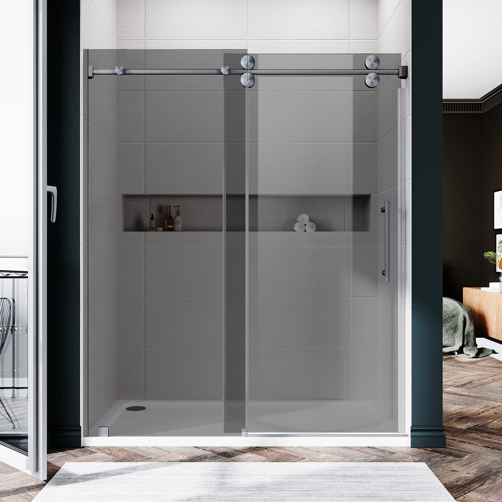 DS04 - 56 to 60 in. W x 80 in. H Sliding Frameless Shower Door, EnduroShield 3/8 in. Gray Glass