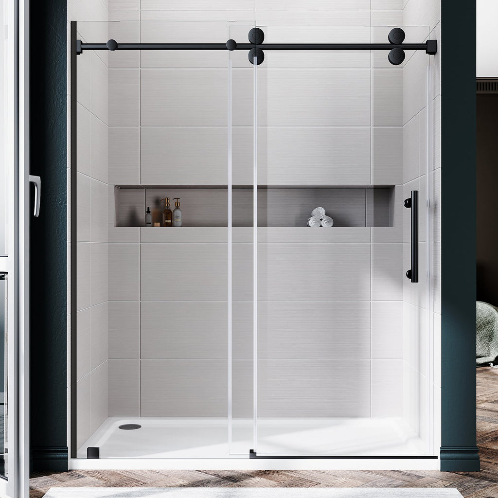 DS04 - 56 to 60 in. W x 80 in. H Sliding Frameless Shower Door, EnduroShield 3/8 in. Optiwhite Glass