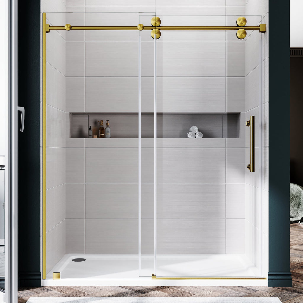 DS04 - 56 to 60 in. W x 80 in. H Sliding Frameless Shower Door, EnduroShield 3/8 in. Optiwhite Glass