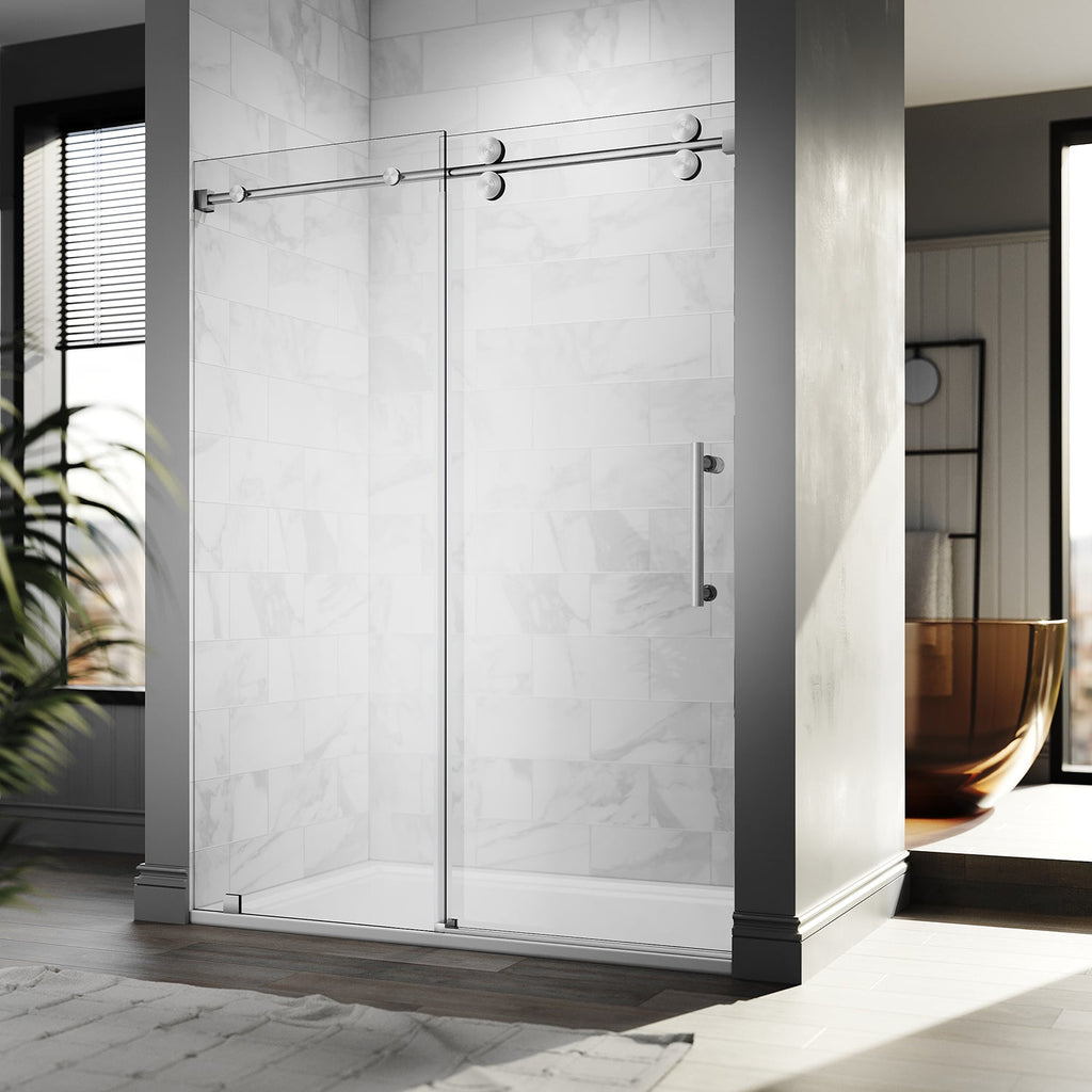 DS04 - 56 to 60 in. W x 80 in. H Sliding Frameless Shower Door, EnduroShield 3/8 in. Optiwhite Glass