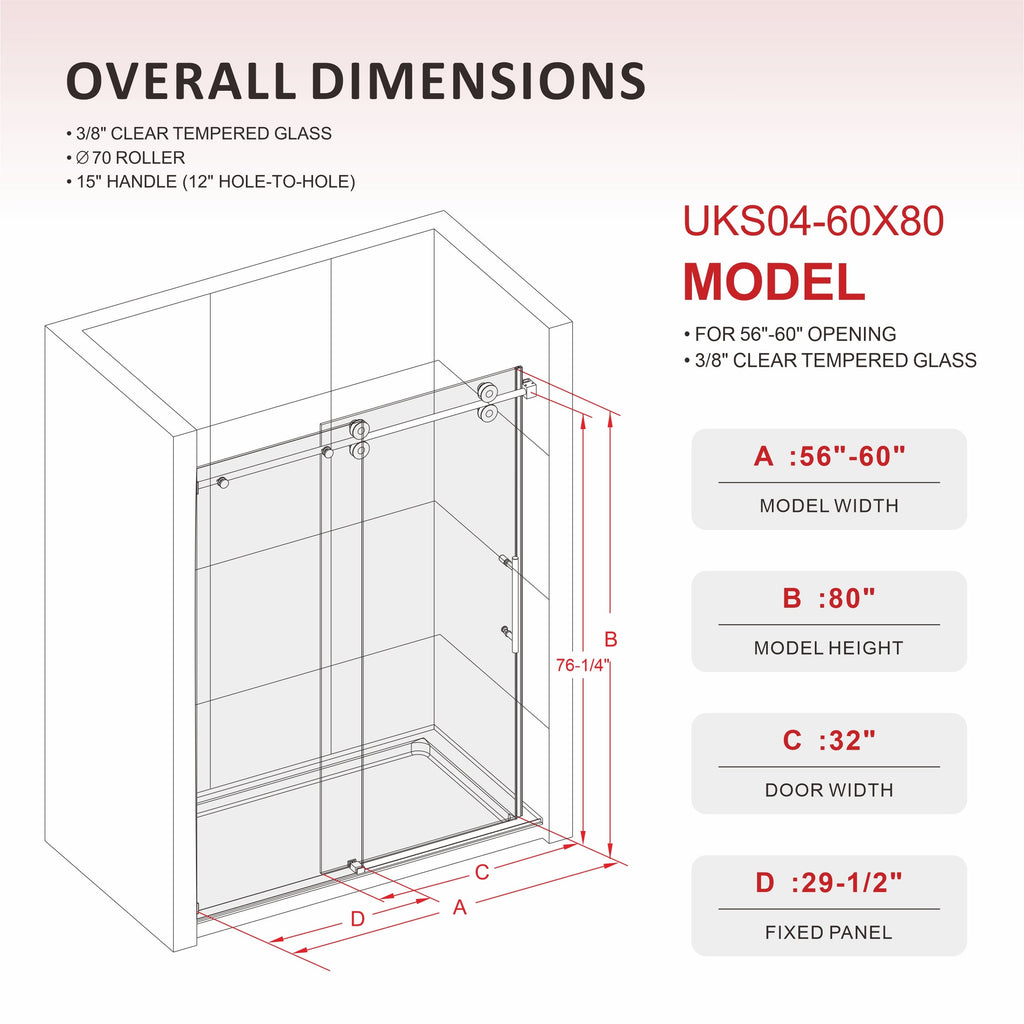 DS04 - 56 to 60 in. W x 80 in. H Sliding Frameless Shower Door, EnduroShield 3/8 in. Acid Etch Glass