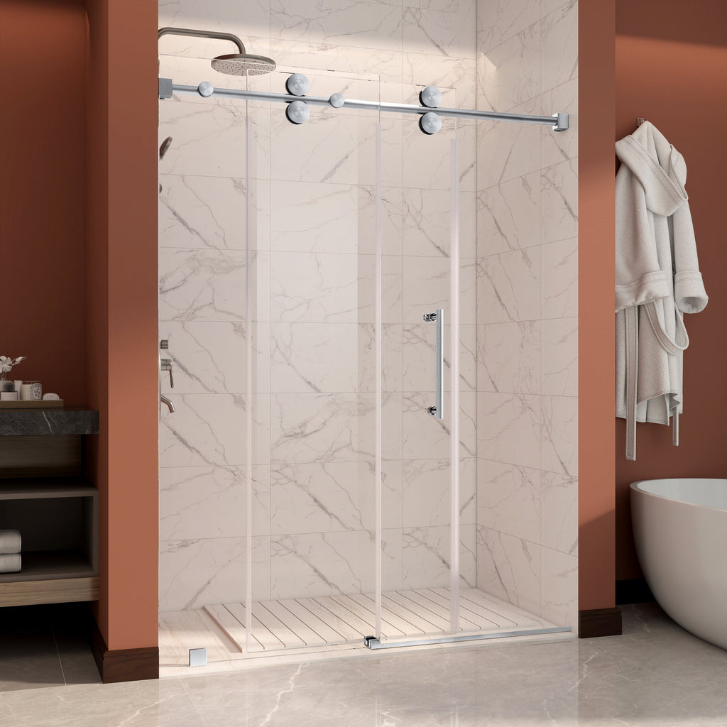 DS04 - 56 to 60 in. W x 80 in. H Sliding Frameless Shower Door, EnduroShield 3/8 in. Optiwhite Glass