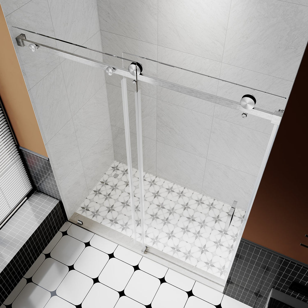 DS05 50 to 55 in. W x 76 or 80in. H Sliding Frameless Shower Door, EnduroShield 3/8 in. SGCC Clear Glass