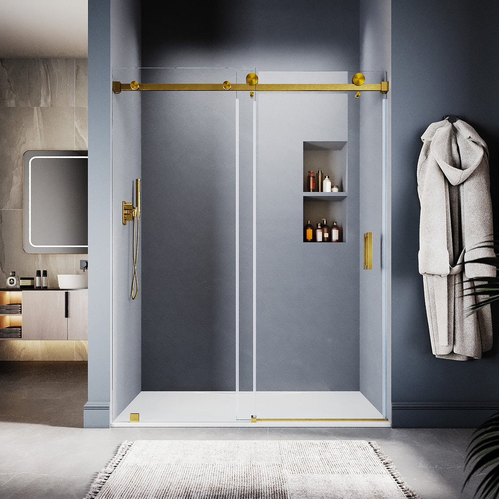 DS05 50 to 55 in. W x 76 or 80in. H Sliding Frameless Shower Door, EnduroShield 3/8 in. SGCC Clear Glass
