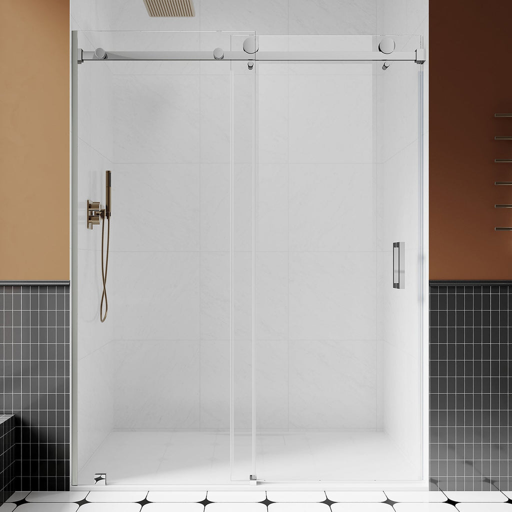 DS05 50 to 55 in. W x 76 or 80in. H Sliding Frameless Shower Door, EnduroShield 3/8 in. SGCC Clear Glass