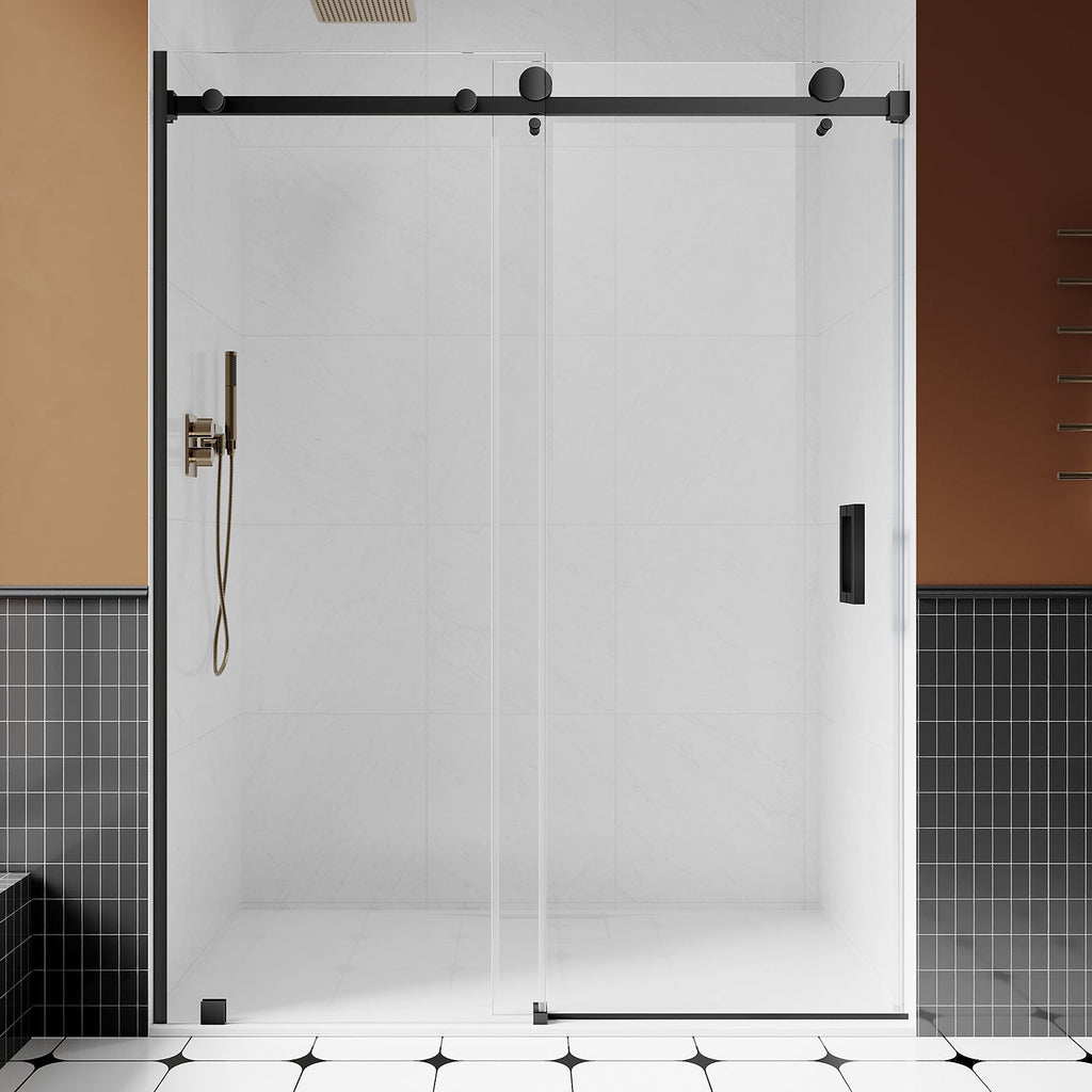 DS05 50 to 55 in. W x 76 or 80in. H Sliding Frameless Shower Door, EnduroShield 3/8 in. SGCC Clear Glass