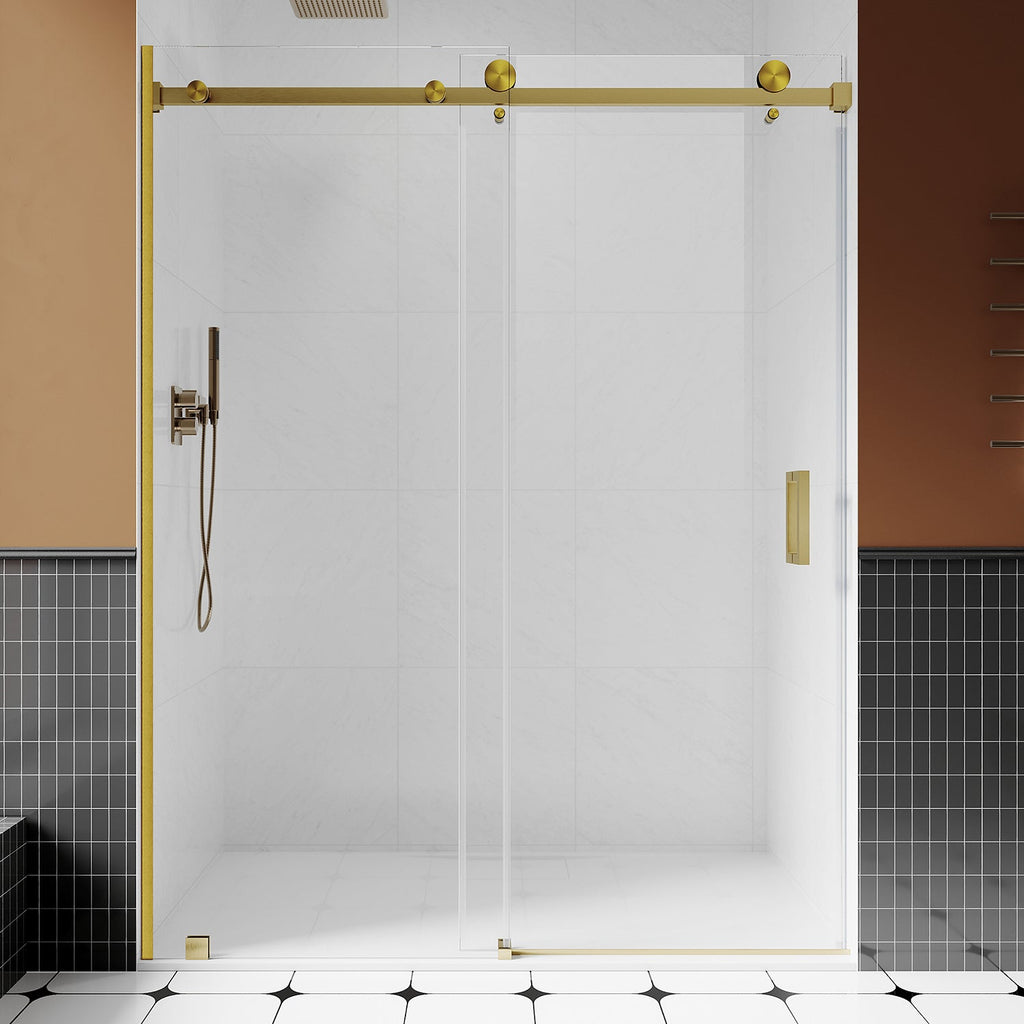 DS05 50 to 55 in. W x 76 or 80in. H Sliding Frameless Shower Door, EnduroShield 3/8 in. SGCC Clear Glass