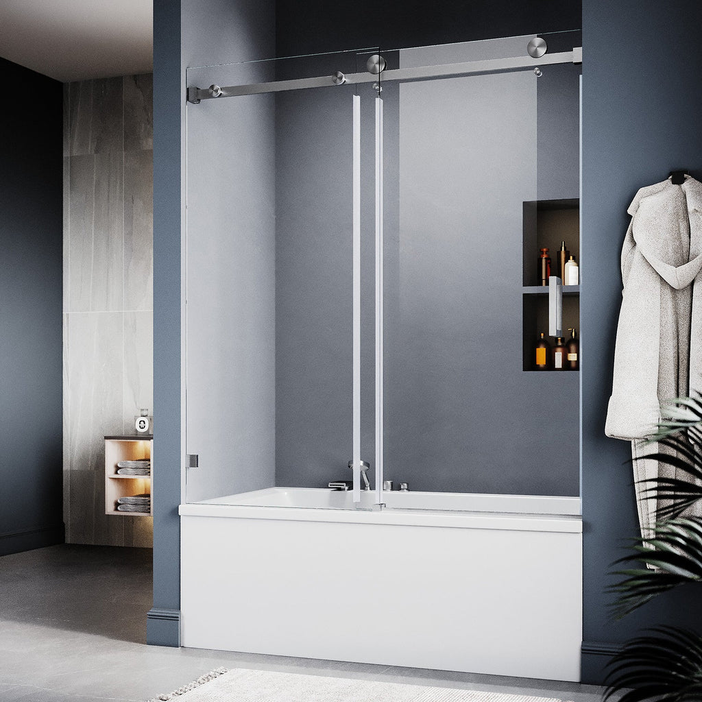 DS05 56 to 60 in. W x 66 in. H Sliding Frameless Bathtub Door with EnduroShield 3/8" SGCC Clear Glass