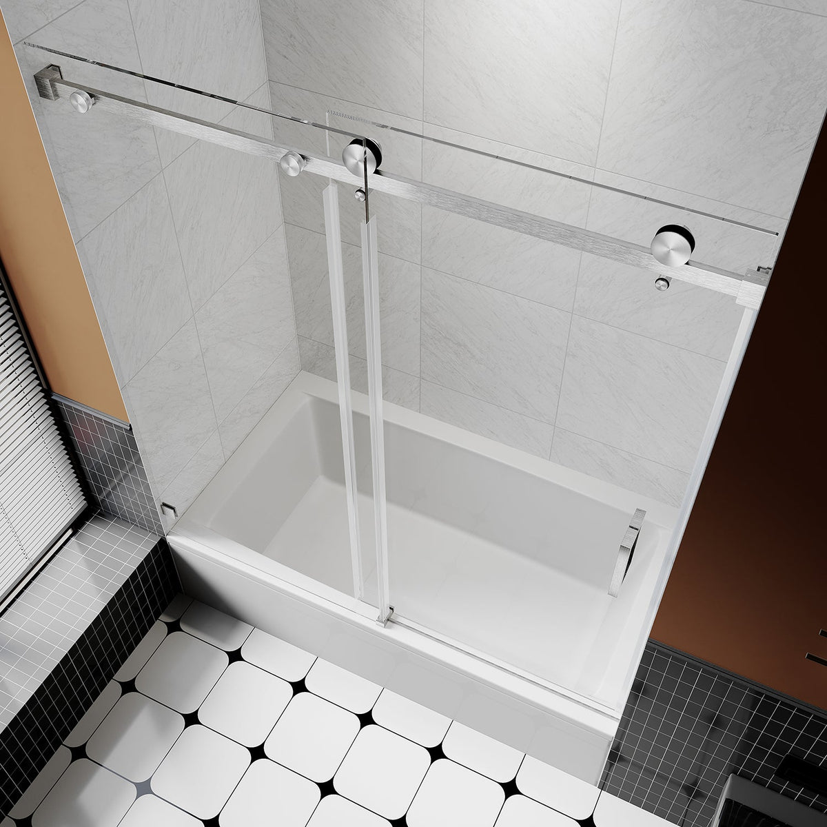 DS05 56 to 60 in. W x 66 in. H Sliding Frameless Bathtub Door with EnduroShield 3/8" SGCC Clear Glass