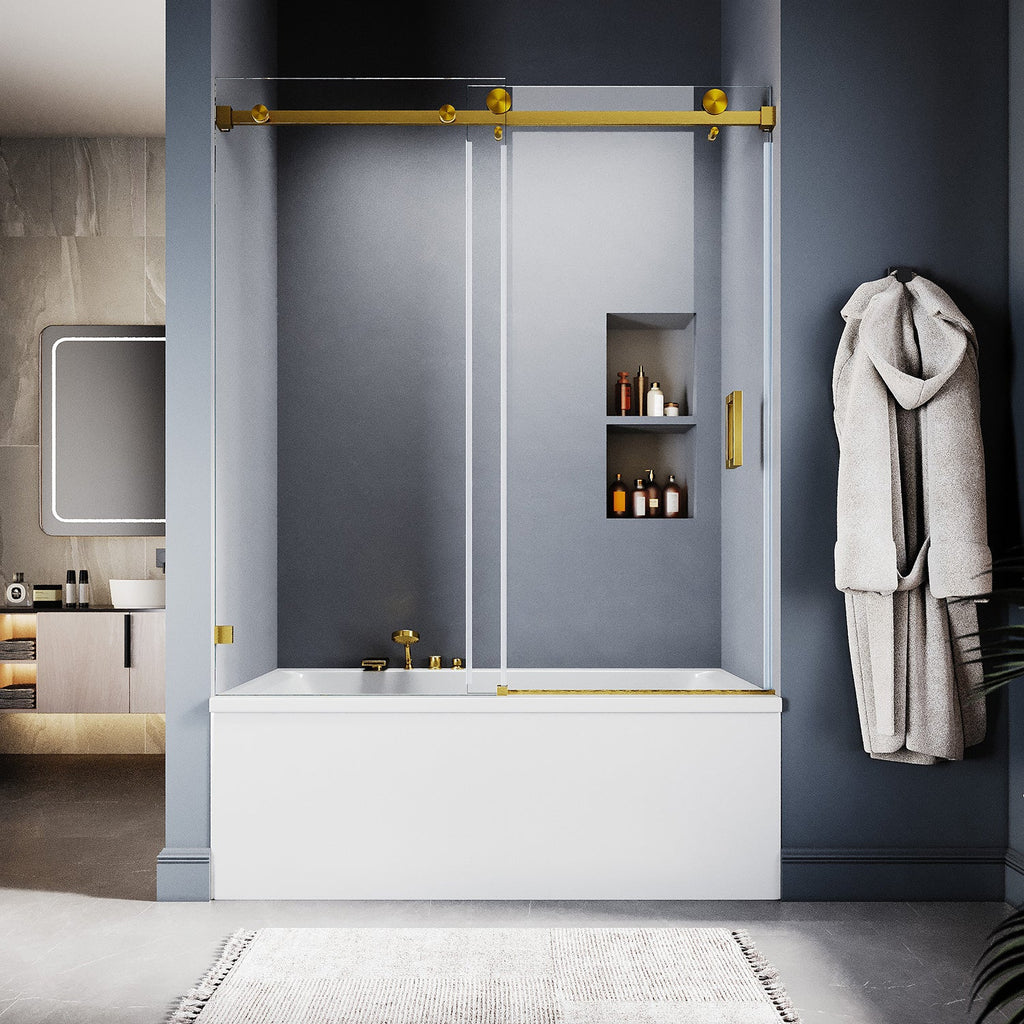 DS05 56 to 60 in. W x 66 in. H Sliding Frameless Bathtub Door with EnduroShield 3/8" SGCC Clear Glass