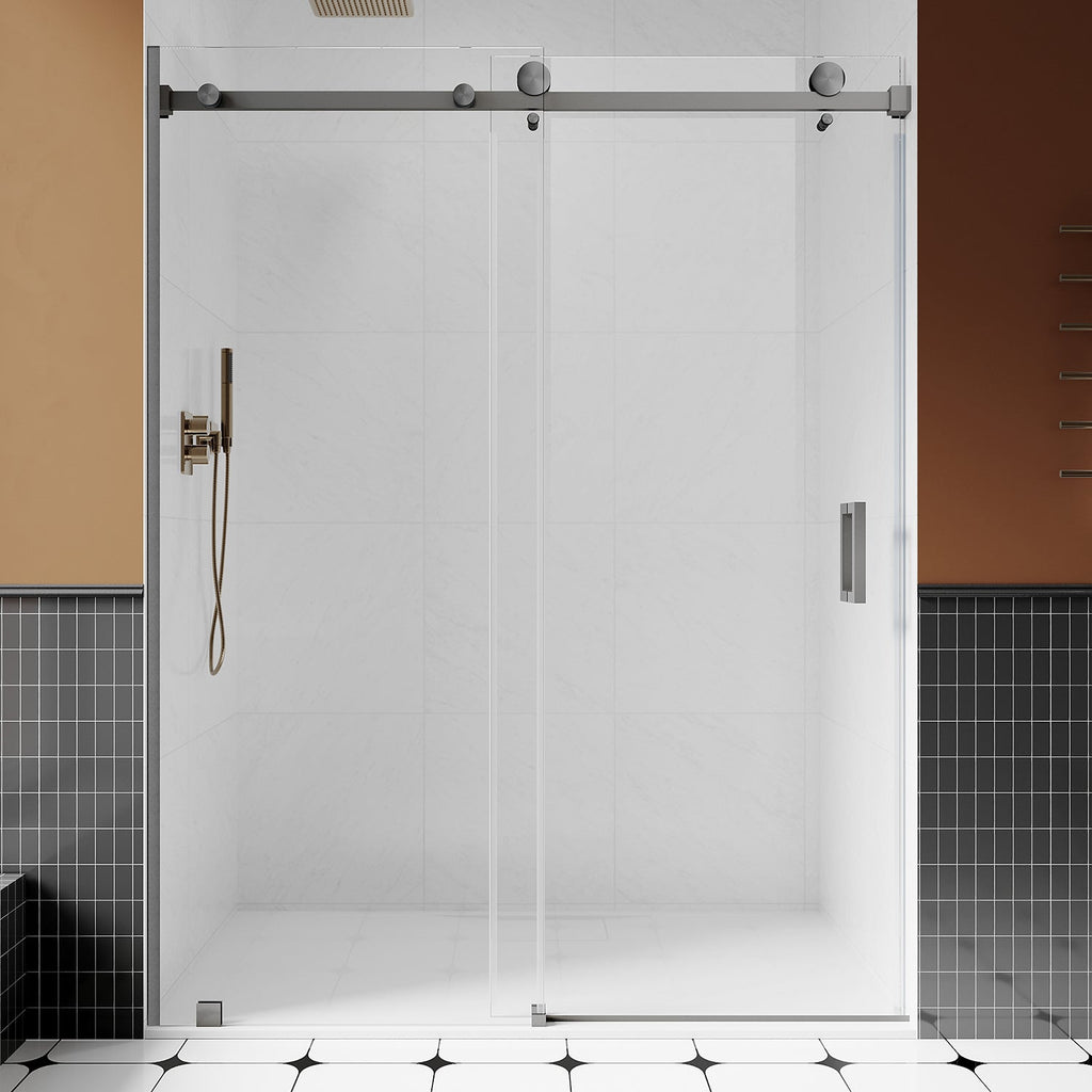DS05 61 to 65 in. W x 76 or 80 in. H Sliding Frameless Shower Door, EnduroShield 3/8 in. SGCC Clear Glass