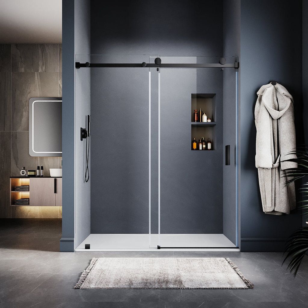 DS05 66 to 72 in. W x 76 or 80 in. H Sliding Frameless Shower Door, EnduroShield 3/8 in. SGCC Clear Glass